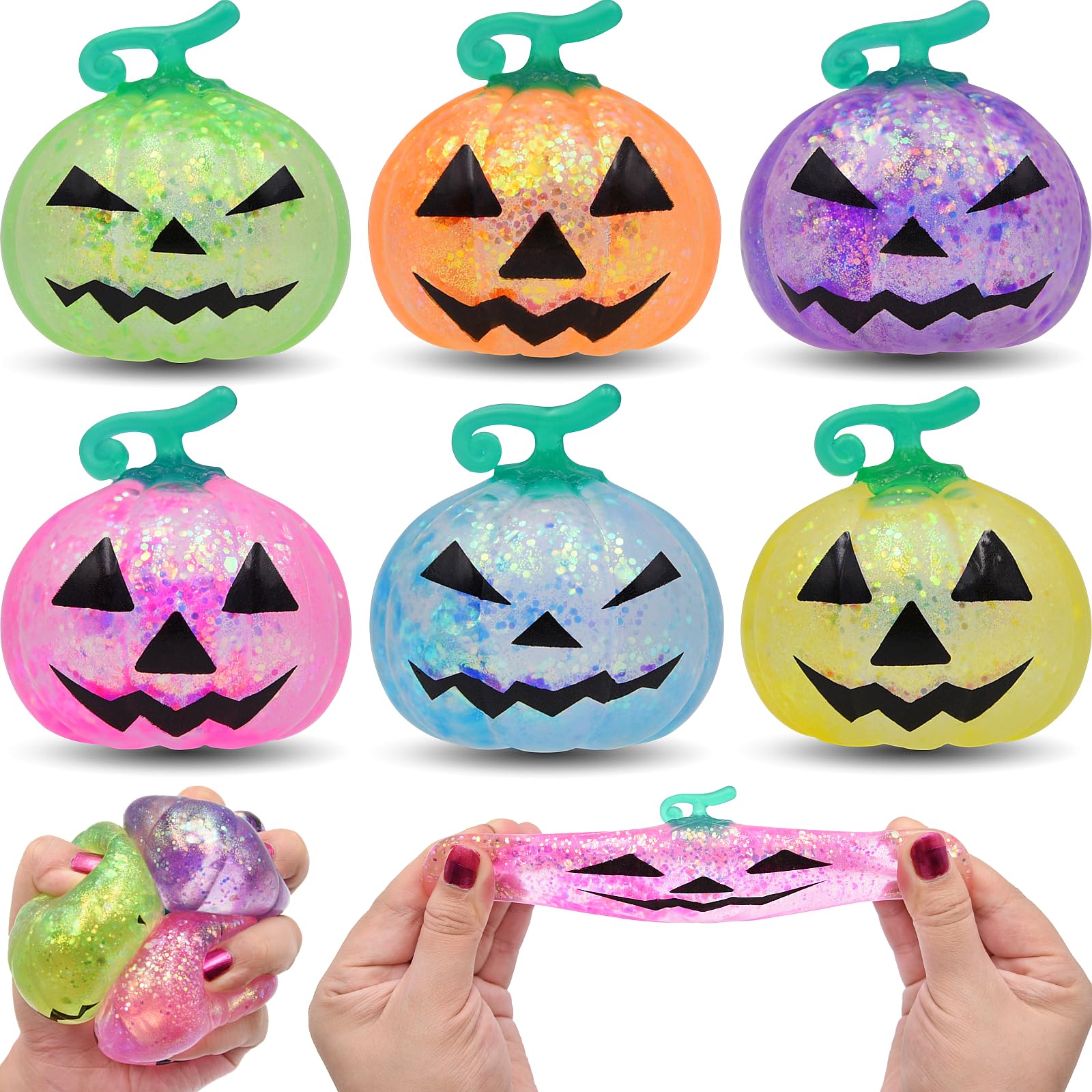 6 Pack Halloween Pumpkins Squeeze Toys Squishy Stress Balls Toy for Kids Boys Girls Halloween Party Favors Halloween Treat Bags Gifts