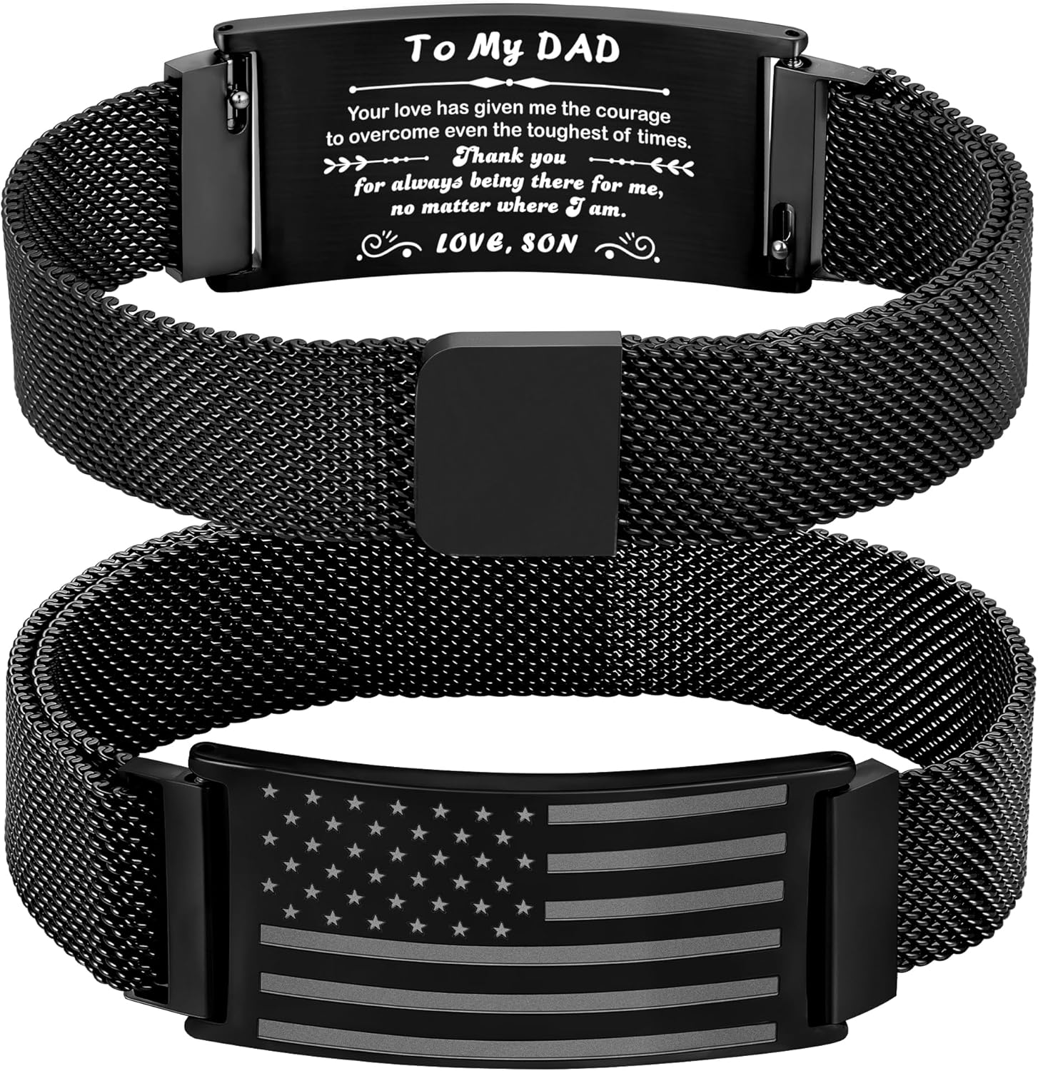 To My Dad/New Dad/Stepdad/Father-in-Law Bracelet, Adjustable Stainless Steel American Flag Bracelet Christian Birthday Graduation Gifts Jewelry for Men Boys