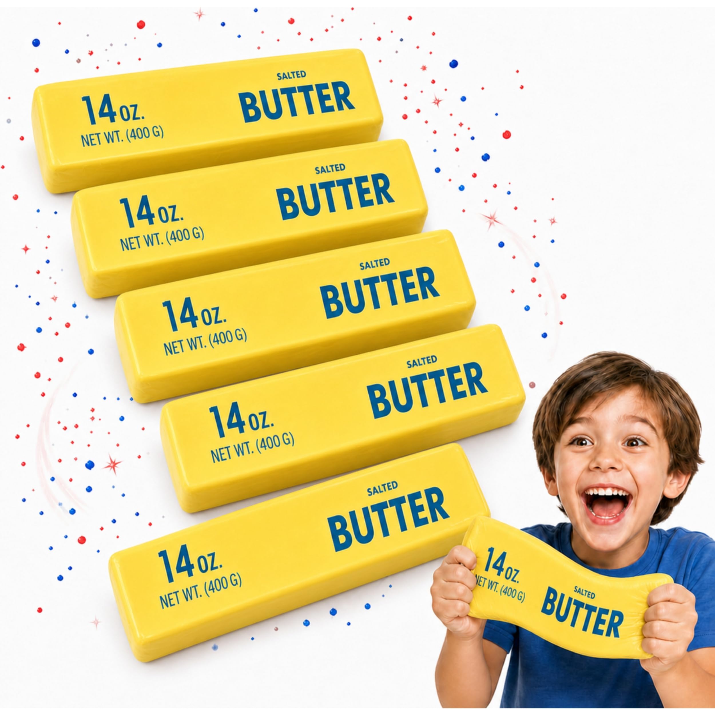 Jumbo Butter Stick Squishy Fidget Toy 6 Pack, Realistic Salted Butter Squeeze Stress Toy, Slow Rising Sensory Kids Adult Toy, Novelty Prank Party Bag Filler Bulk Gift, ADHD Autism Anti-Anxiety BS-7268