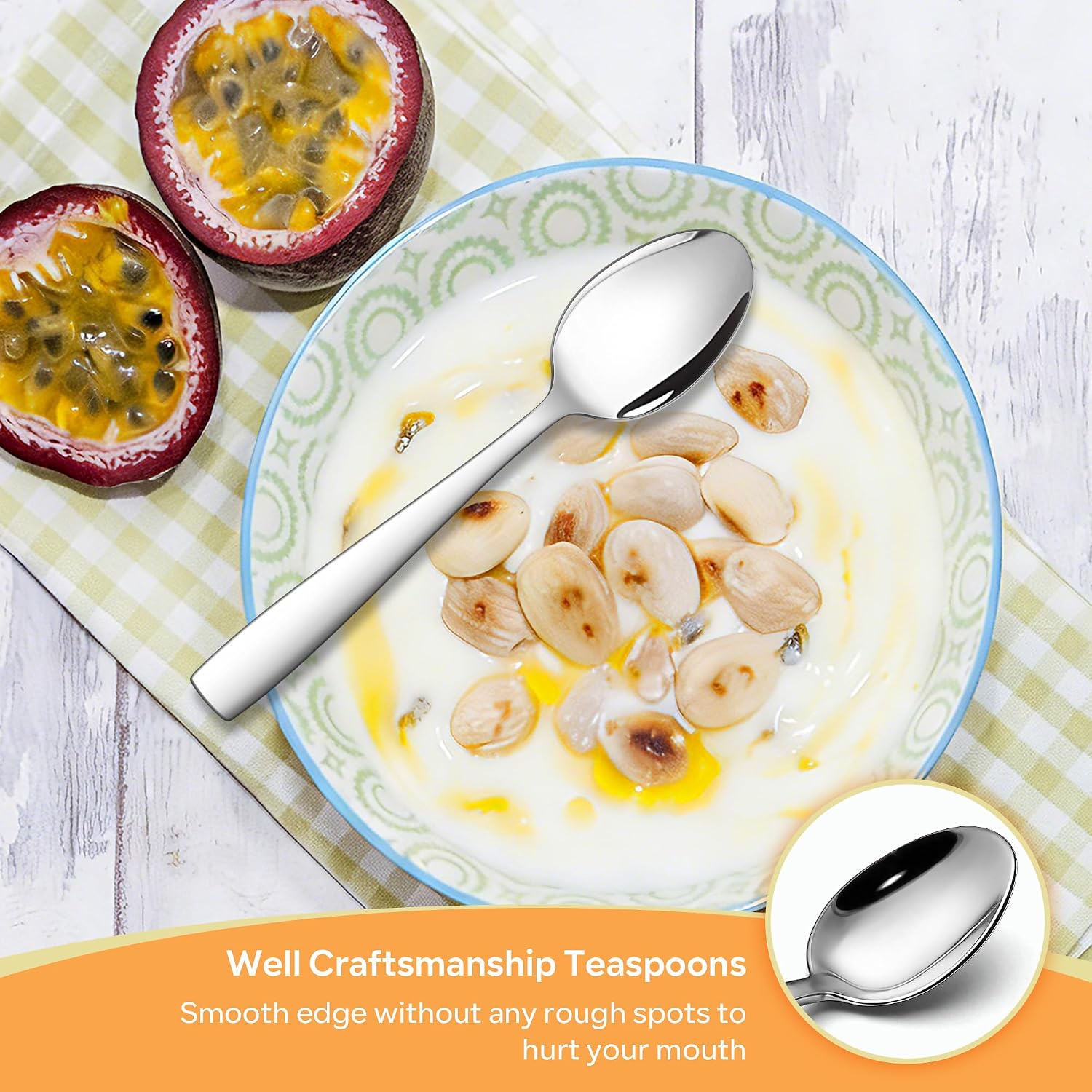 E-far Teaspoons Set of 12, 6.7″ Stainless Steel Dessert Spoons Silverware for Home Kitchen Restaurant, Food Grade Small Coffee Tea Spoon, Mirror Finish & Squared Handle, Non-Toxic & Dishwasher Safe