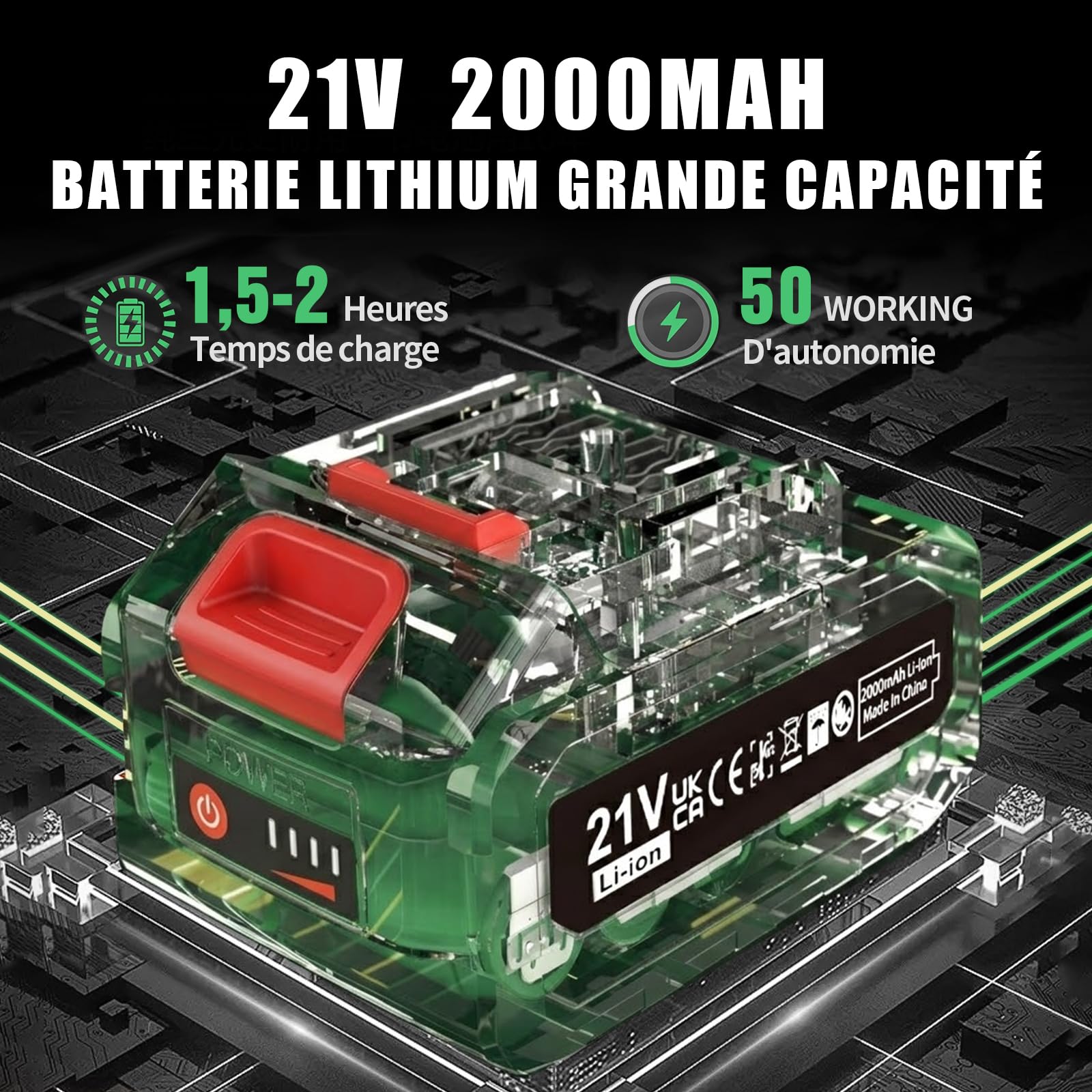 Coupe Bordure sans Fil avec Batterie Pliable 60cm, Debroussailleuse Electrique 2 Batterie 21V