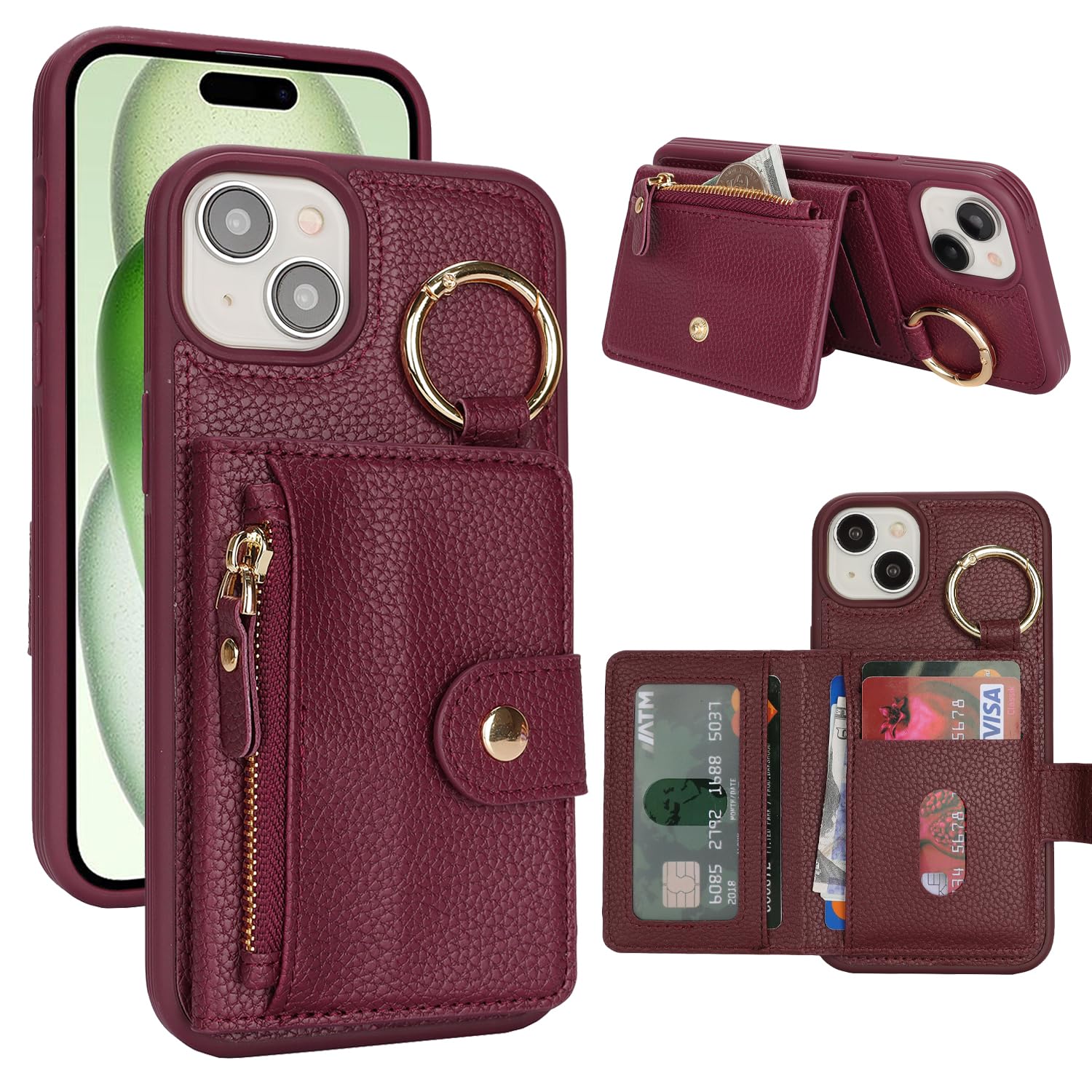 Hamany for iPhone 14 Plus Phone case Wallet with Card Holder,for iPhone 14 Plus Case Wallet with Zipper with Slot Kickstand Stand Case for Women and