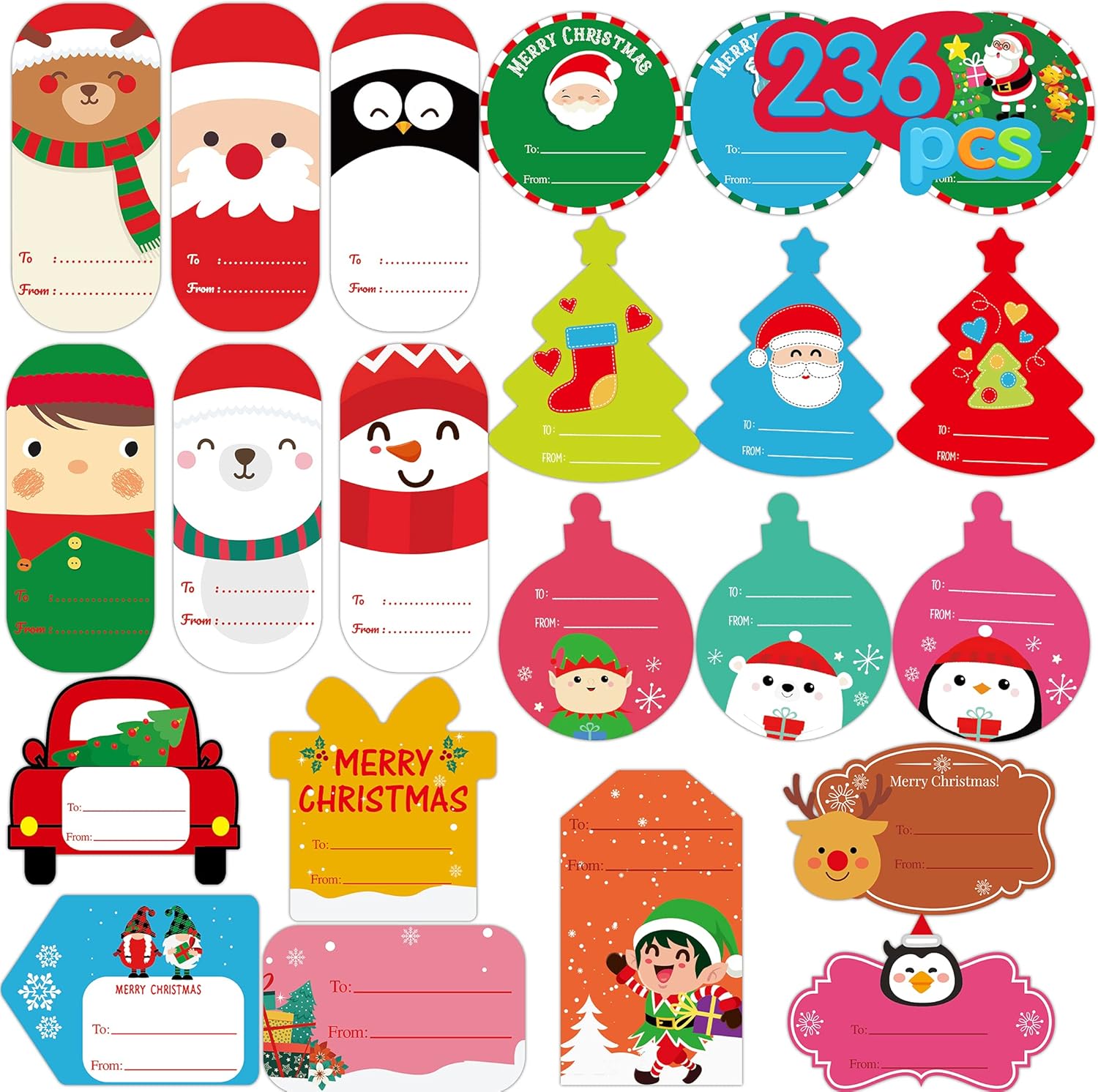 RMMD Christmas Labels Stickers 224 PCS Irregular Christmas Sticky