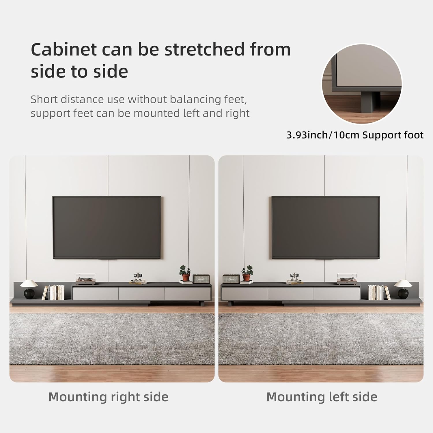 Adjustable TV Stand with 3 Drawers - Mid-Century Modern Extendable Entertainment Center for Living Room or Bedroom(78.7–130"), Stylish Gray Media Console