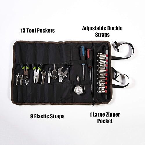 Miniatura 3 de Bolsa de herramientas enrollable para almacenamiento y organización de herramientas, rollo de herramientas resistente con asa y correas de hebilla