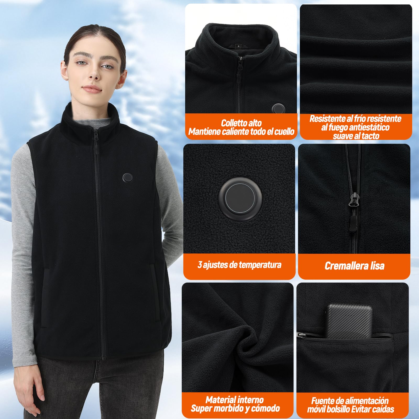 Chaleco Calefactable Mujer: 3 Temperatura Ajustable con 5 Zonas Calefactables, Chaleco Térmico Mujer Equipado con Batería USB de 10000 mAh, Ideal para Acampar Actividades al Aire Libre