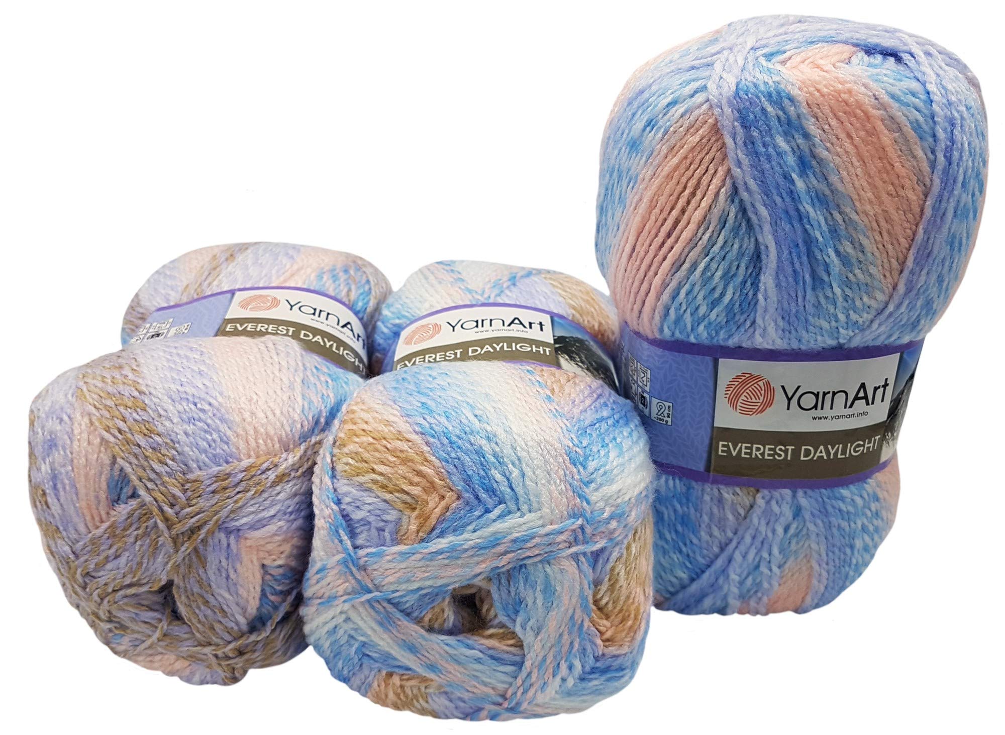 Everest Daylight YarnArt 3 x 200 g Knitting Wool with Pastel Colour Gradient 600 g Wool Multicoloured blau beige rosa weiß 6038