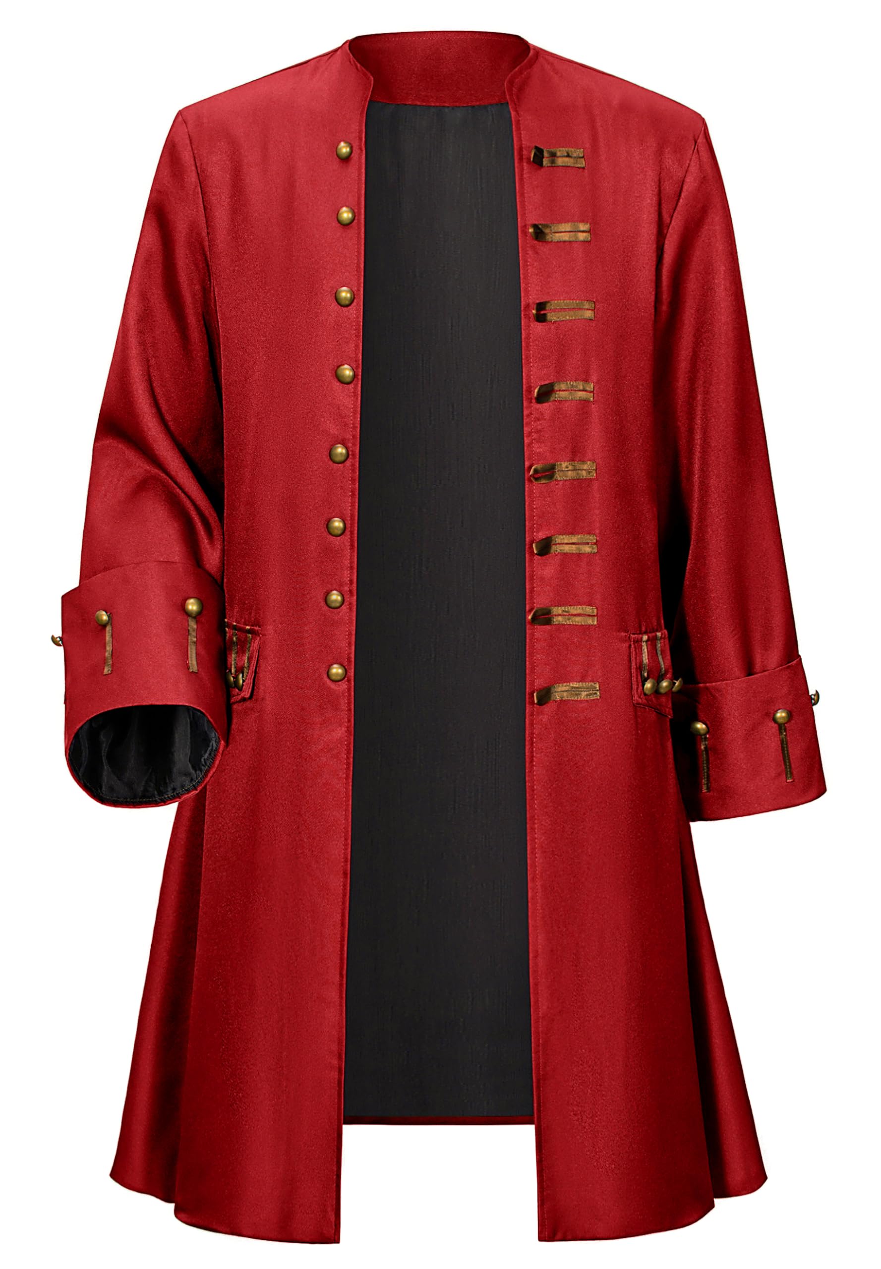 JINSERHOO Men Pirate Captain Costume for Adult Medieval Jacket Victorian 18th Steampunk Coat Halloween Cosplay, Red, XXXL
