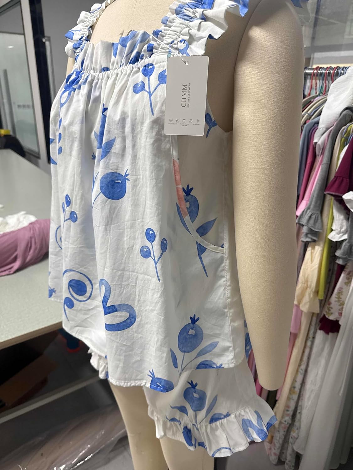 2 Piece Ruffle Maternity Nursing Pajamas Set Cute Breastfeeding Tank Top & Adjustable Pregnancy Shorts
