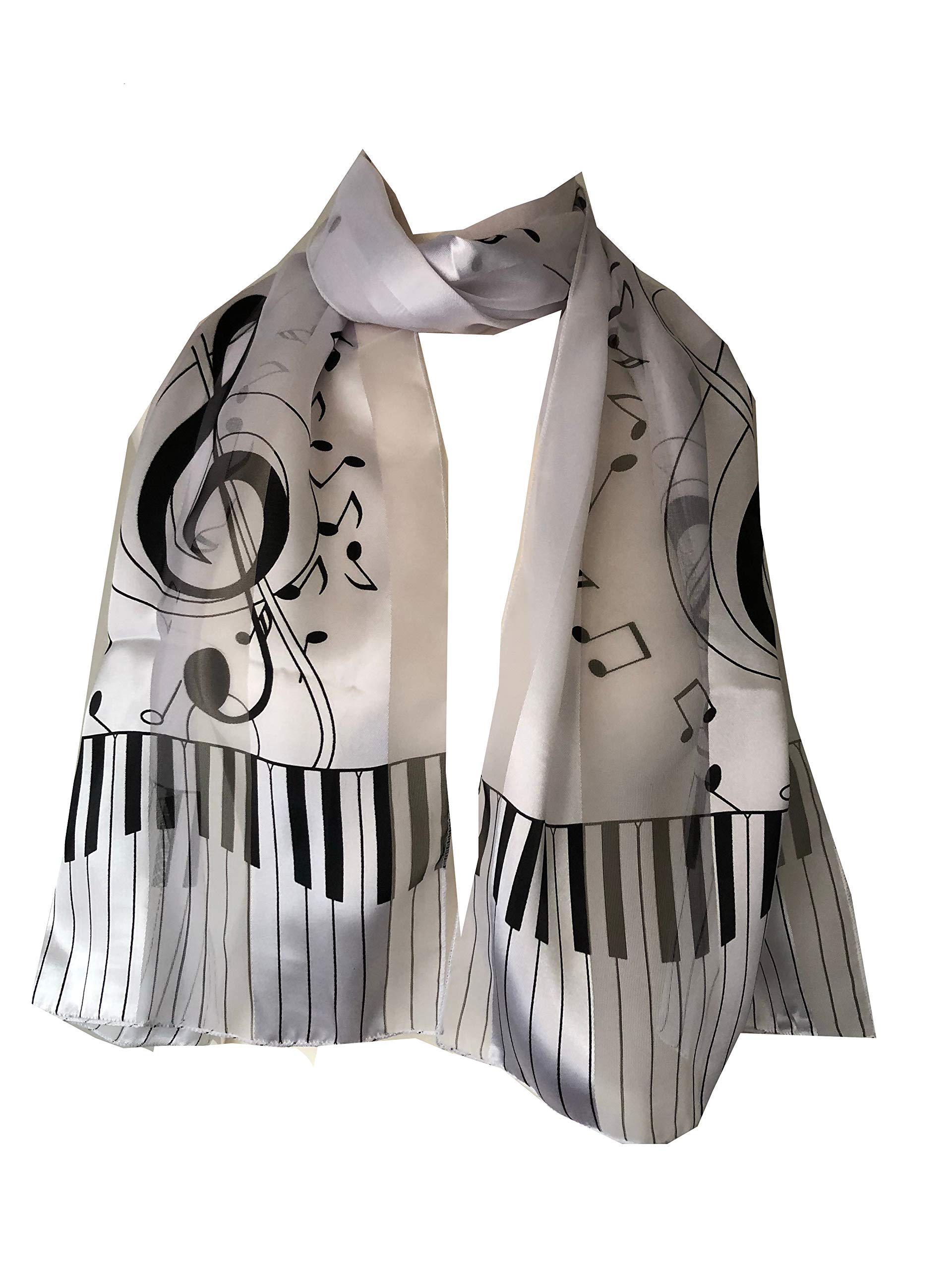 Pamper Yourself Now Women's White/Black Piano Design And Musical Notes Thin Pretty Scarf. Great Gift For Music Lovers. ()