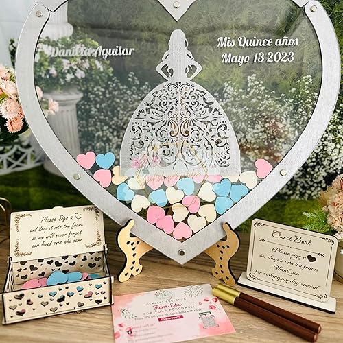 Miniatura 2 de Personalized Quinceanera Guest Book Alternative Ideas - Quinceanera Heart Guest Book Alternative - Custom Wooden Hearts Alternative Guest Book
