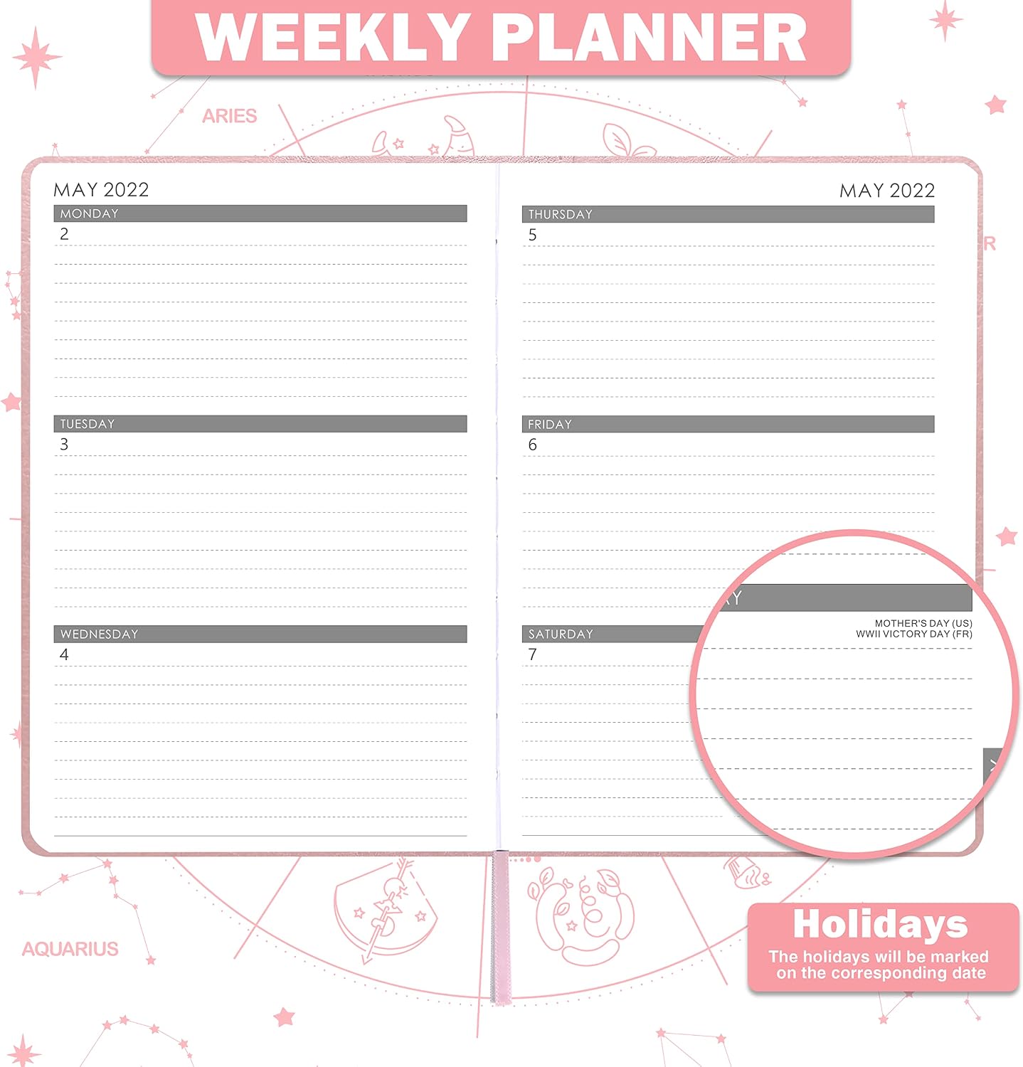 Planner 2022-2023 - Academic Planner 2022-2023, 18-Months Weekly & Monthly Planner 2022-2023, April 2022 - June 2023, 5.75" x 8.25", Faux Leather with Pen Loop, Back Pocket with 32 Notes Pages - Golden Mermaid