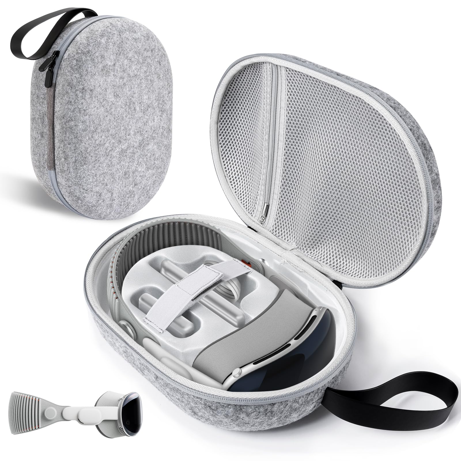 CoBak Hard Carrying Case for Vision Pro - Compact Design, Multiple Compartments for Apple VR Headset and Accessories, Travel with Protection, Gray