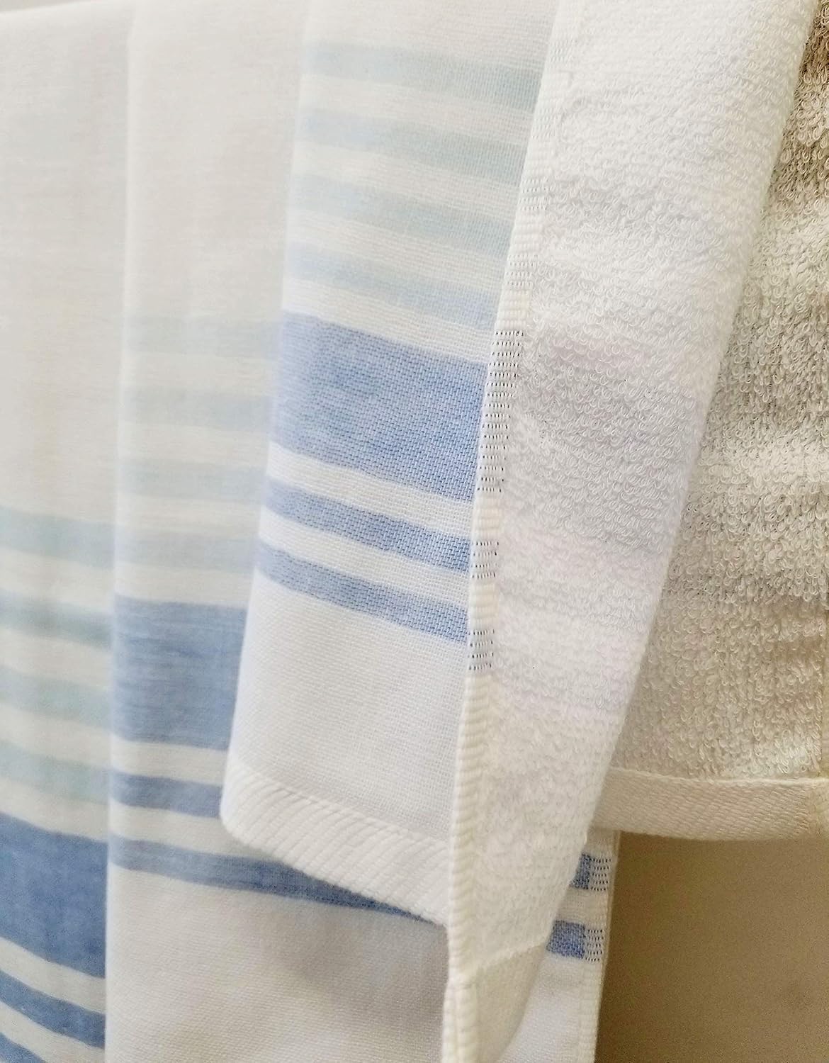 IPPINKA Senshu Japanese Towel, Ultra Soft, Quick-Drying, Two-Tone End Stripes, Blue (Set of 3 Towels)