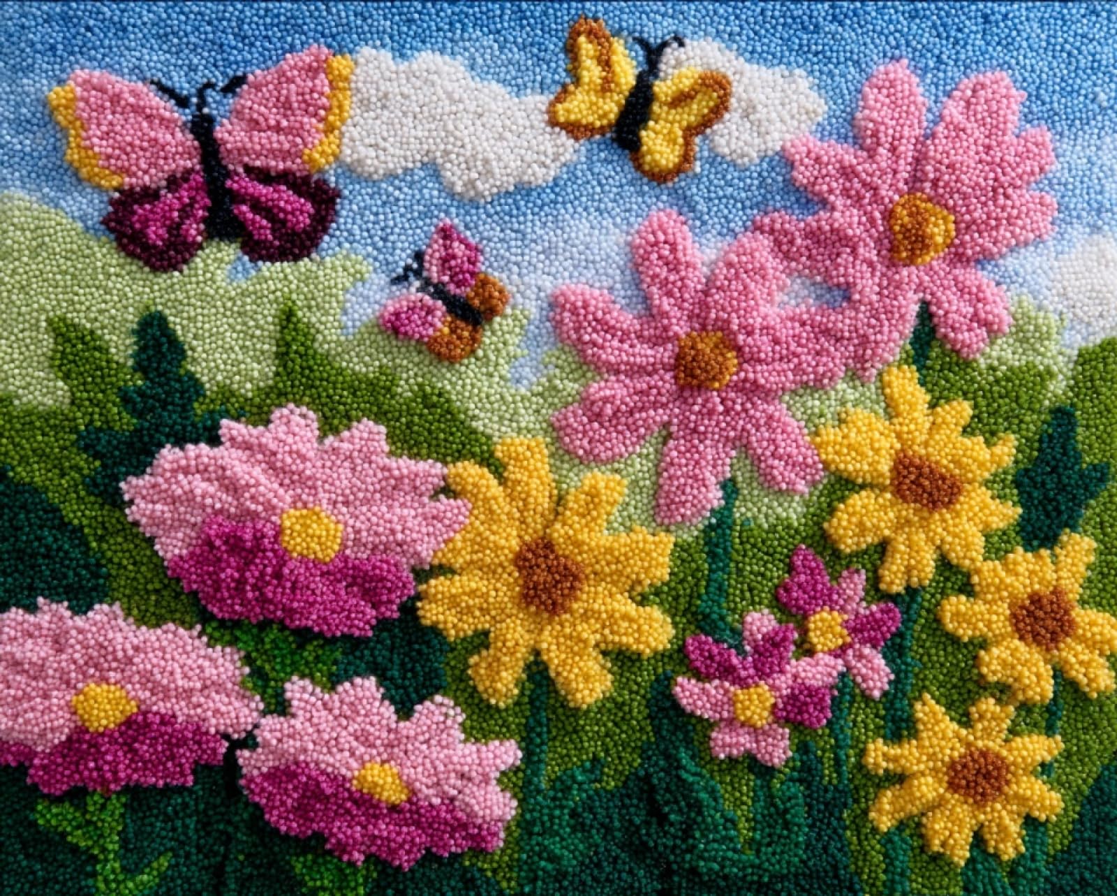 Wallphantom Diy Kit Gancho De Pestillo,Flores y mariposas,Latch Hook Rug Kits,Kit De Ganchillo Para Principiantes,Fabricación De Alfombras,80x115cm