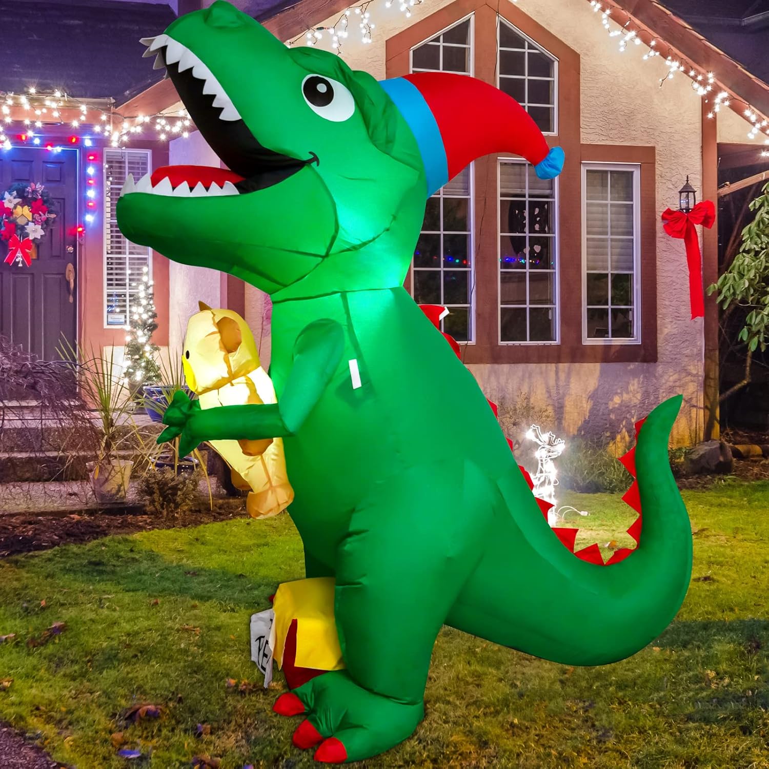 COMIN 6.3FT High Christmas Inflatable Blow up Dinosaur with