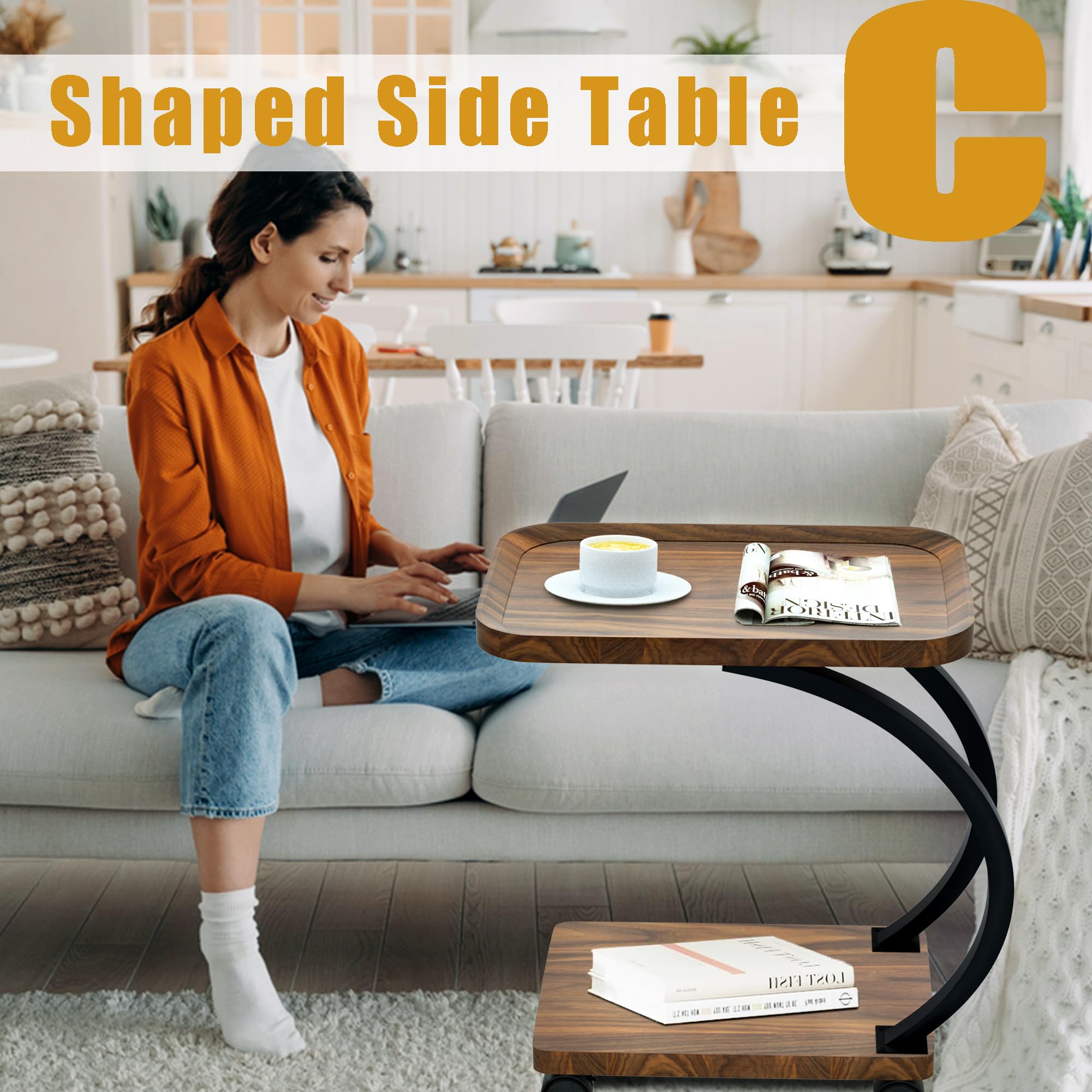 Table Console Bout de Canapé Table d'appoint avec 3 étagères de