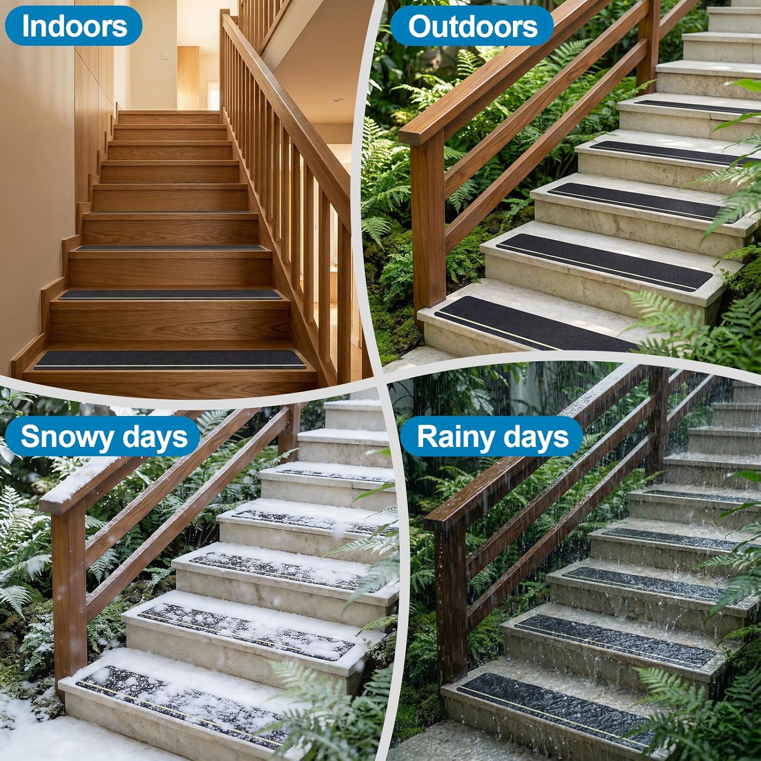 HOMEE Outdoor Stair Treads with Glow in The Dark Strips 6" X 32",Anti Slip Grip Tape 12 Pack, Anti Skid Strips for Outdoor Stairs Step