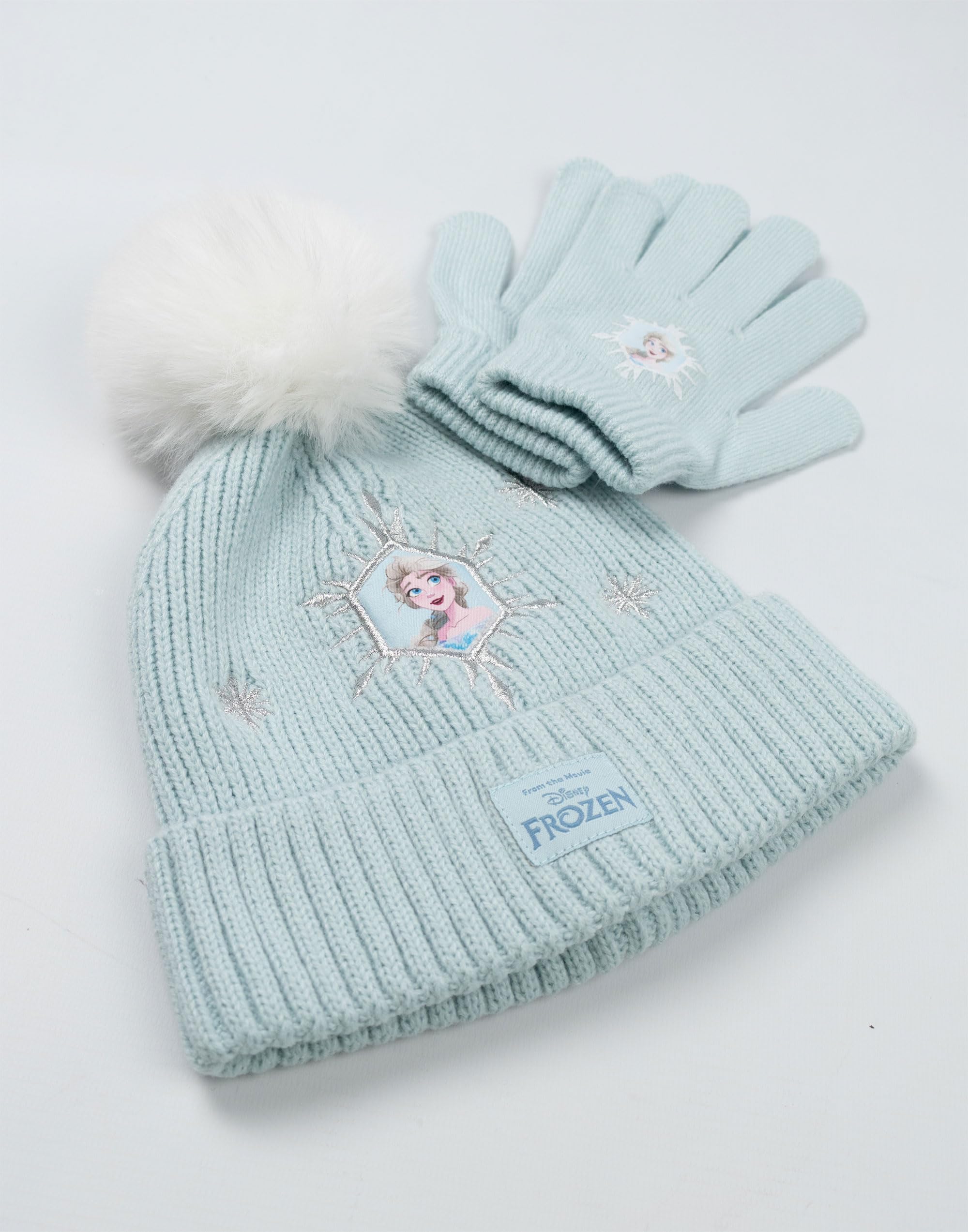 Disney Frozen Elsa - Conjunto de gorro y guantes para niñas, color azul claro, accesorios cálidos de invierno para niños con diseño de personajes