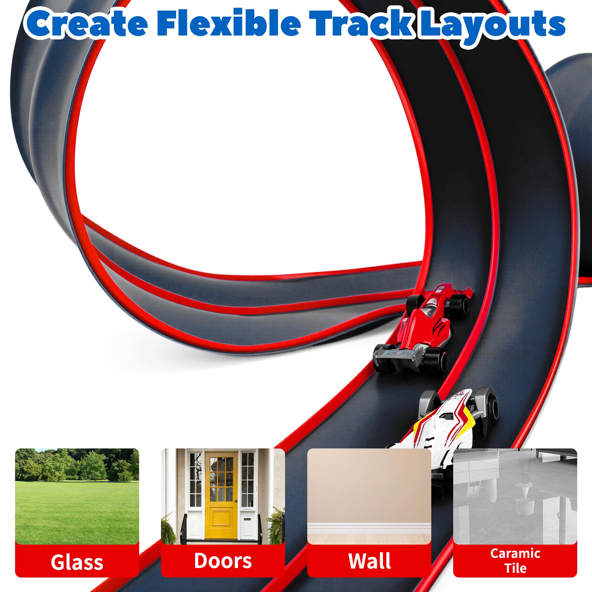 4.5m Flexible Race Car Track for Kids Double-Sided Racetrack and Dual Racetrack,Compatible with 1:64 Diecast Cars - Image 4