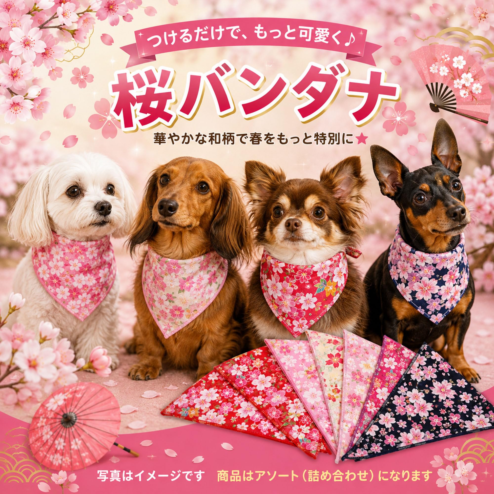 Amazon | ［CHAMMY］【桜バンダナ 12枚セット】トリミング バンダナ