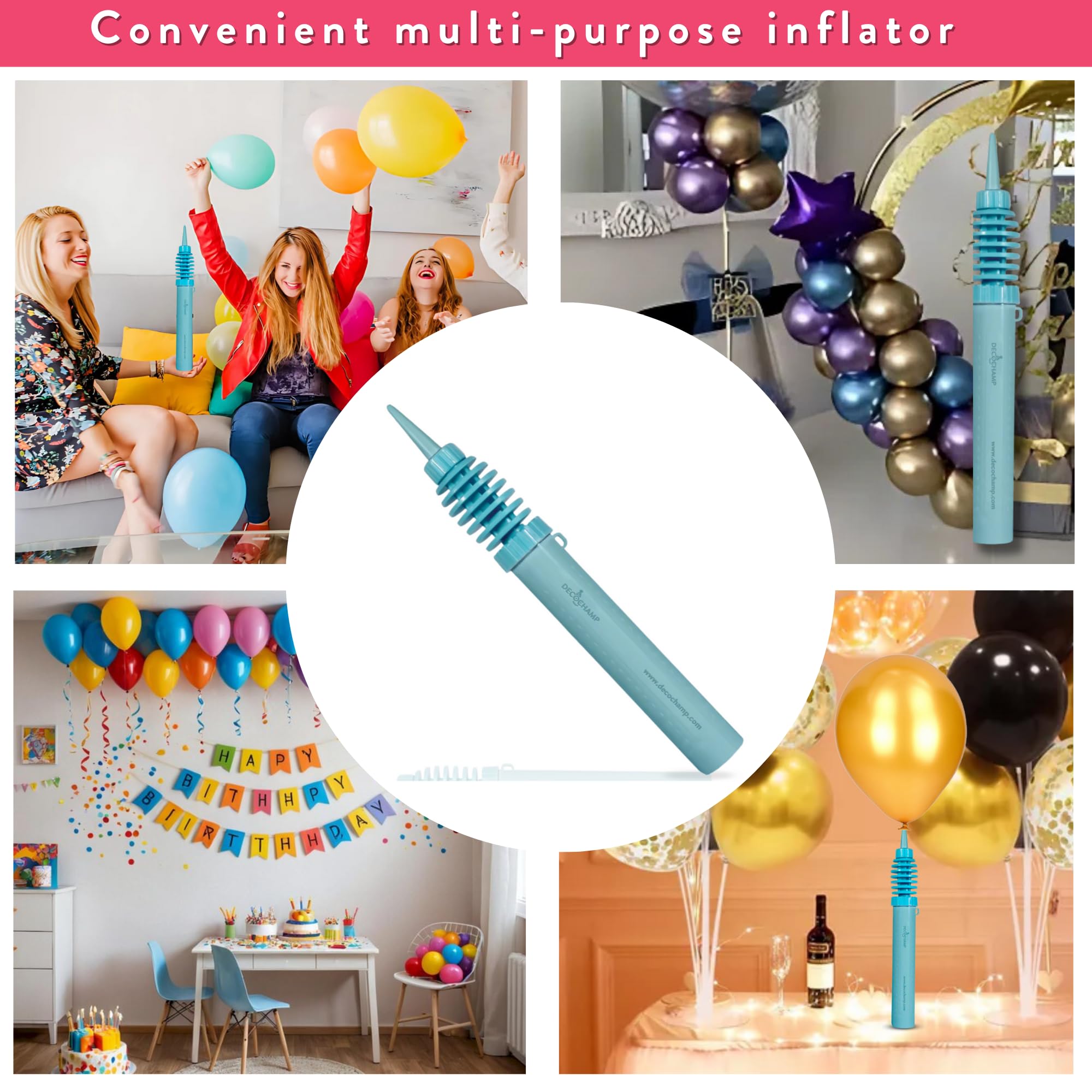 Deco pompki mini – 2-drożna mini pompka powietrzna o podwójnym działaniu, ręczna pompka do balonów, przenośna pompka do balonów, ręczna pompka, balony