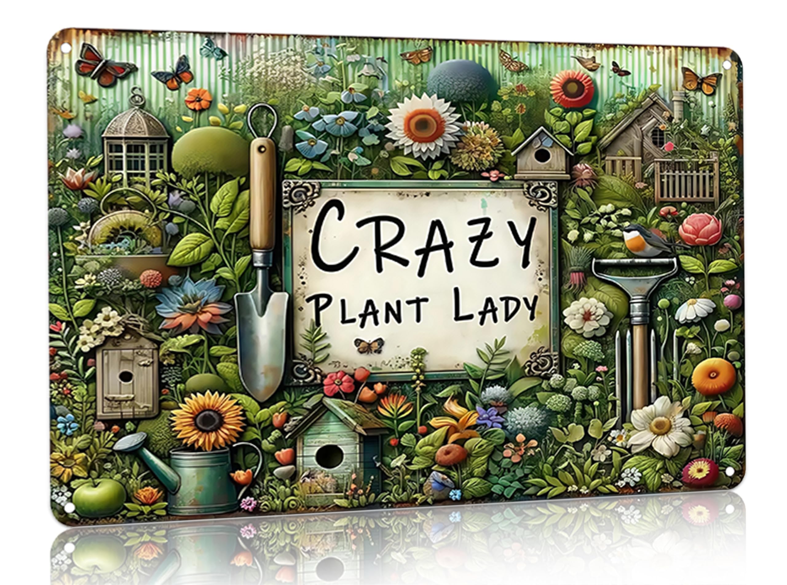 Bestylez Garden Gifts Vintage Gardening Signs Crazy Plant Lady Tin Sign for Home Garden Greenhouse Living Room Bedroom Yard Outdoor Decor 8X12 Inch (