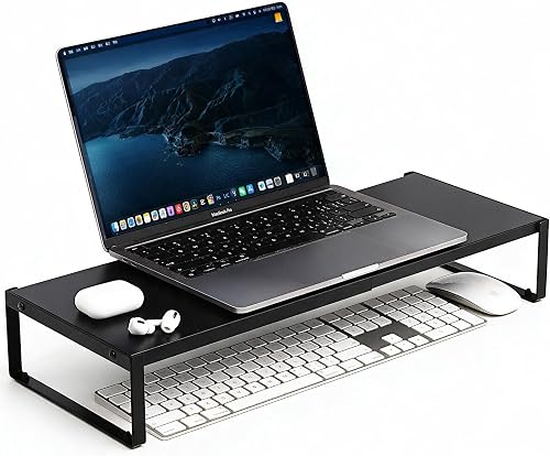 PHAETHORNIS GUY Adjustable Monitor Stand, Metal Riser for 24-32 Inch Screens, 55lb Desk Shelf with Storage