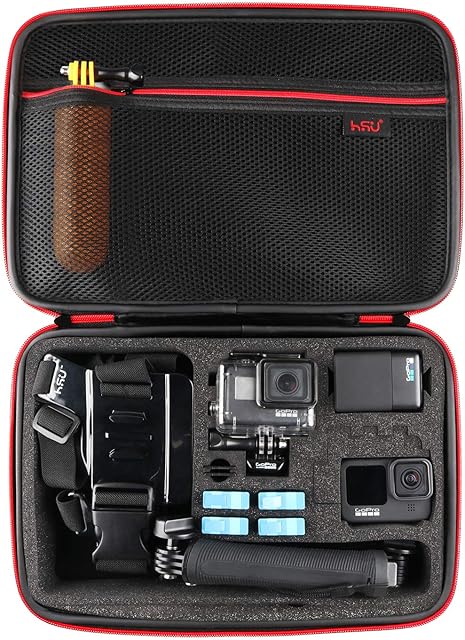 HSU Protective Carry Case (Large) Sponge Interior Compatible with GoPro Hero 11/10/9/8/2018/7/6/5/4/3+ and Accessories
