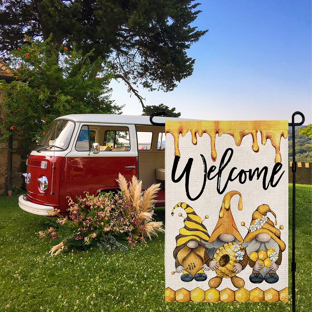 Drapeau De Jardin « Welcome Spring » - 30,5 X 45,7 Cm - Double Face - En Toile De Jute - Petit Chat Et Fleur - Pour Décoration Saisonnière Extérieure Et Extérieure (drapeau Uniquement