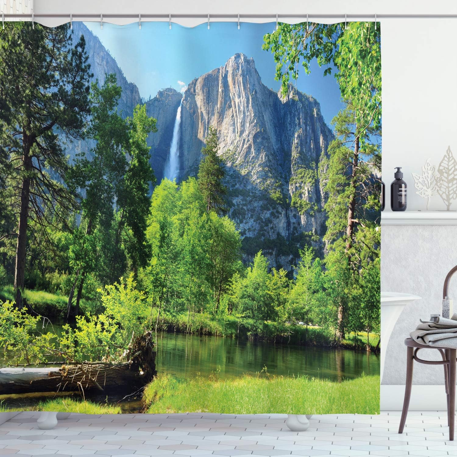 Ambesonne Yosemite Shower Curtain, Upper Yosemite Falls