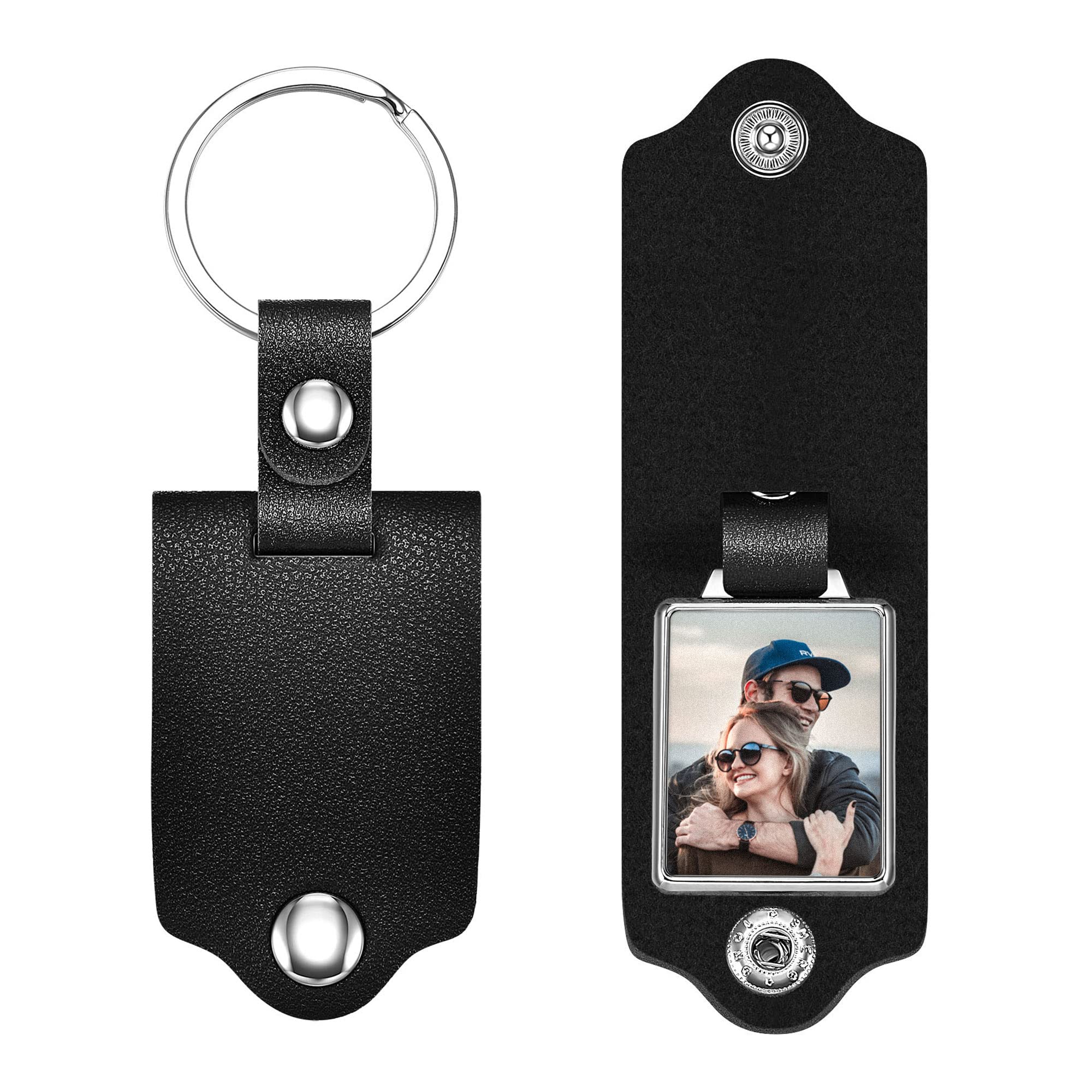 Personalized Master Custom Leather Photo Keychain Free Engraving Colorful Picture Calendar Keychain for Men Dad Husband Boyfriend Birthday Anniversary