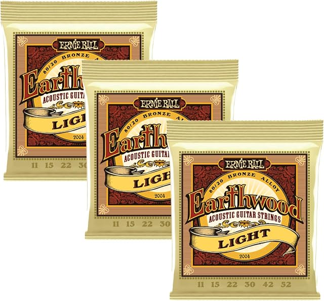 Ernie Ball 2004x3 Earthwood 80/20 Bronze Light Acoustic Strings, Set of 3 Pieces