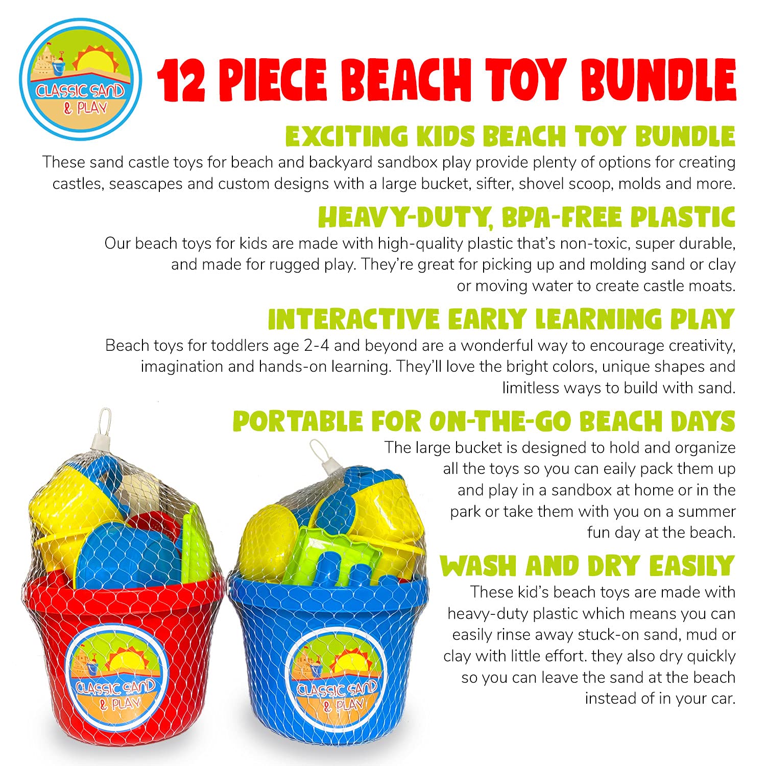 Beach Toys Mega Pack Bulk Beach & Sandbox Play Set w/ Unique, Shell & Sea Life Sand Molds, Shovel, Rake, Watering