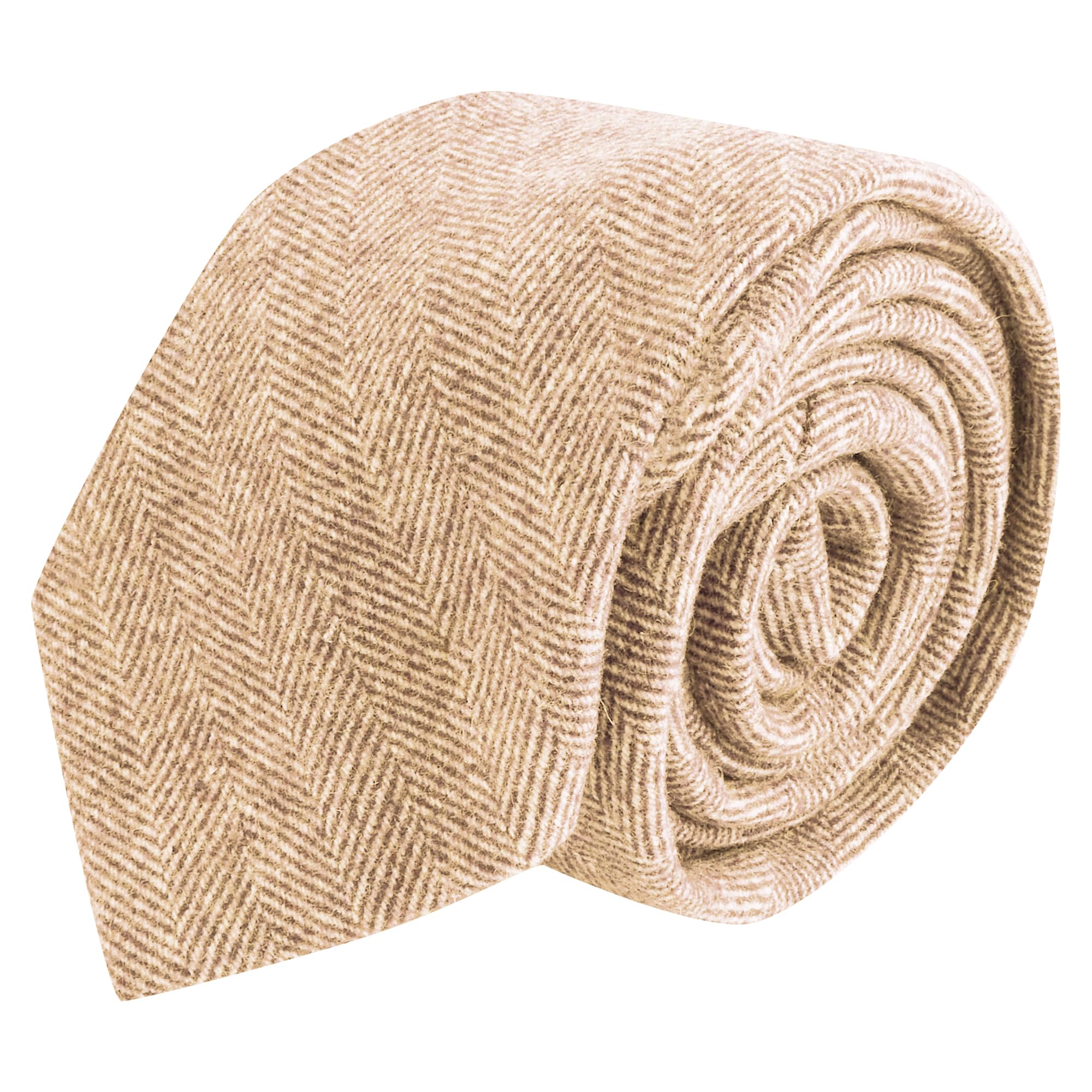King & Priory Hay Brown Herringbone Wool Tie, Mens Necktie