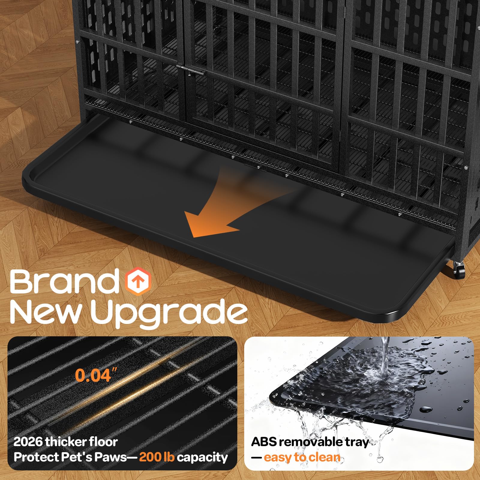 HIWOKK 48 Inch Heavy Duty Indestructible Dog Crate Steel Escape Proof, Indoor Double Door High Anxiety Cage, Kennel with Wheels, Removable Tray, Extra Large XL XXL - image 5