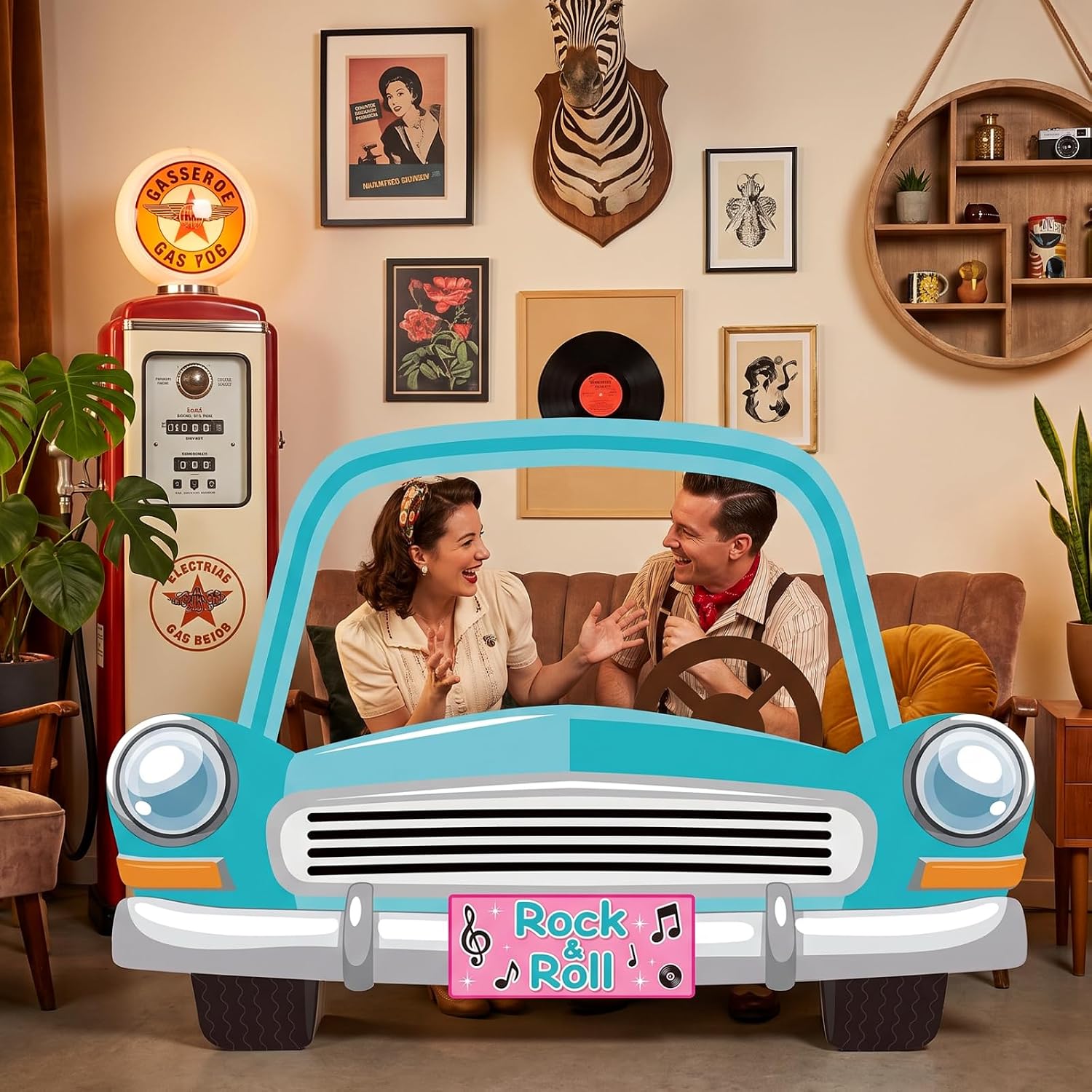 Soulchen Large Havana Night Party Decor 50s Retro Car Photo Booth Prop,Blue