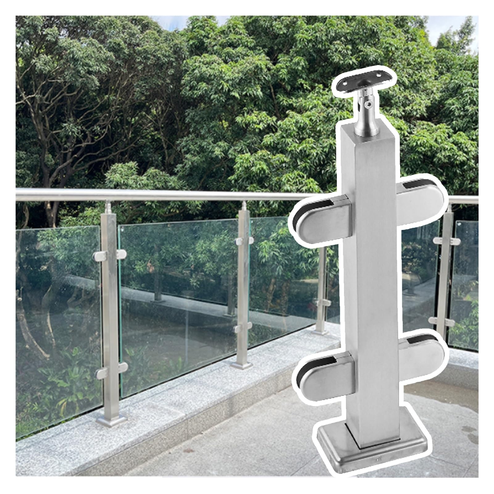 Abrazadera para Poste de barandilla de Escalera de Vidrio Cuadrado, Poste de Extremo/Medio/Esquina de Acero Inoxidable Resistente para barandilla, Valla, balcón, jardín, barandilla Moderna p