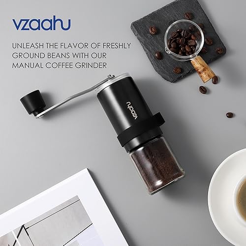 Miniatura 6 de Vzaahu Molinillo de café manual con tapa, rebaba cónica de cerámica con ajuste ajustable para amantes del café, molinillo de mano portátil de viaje