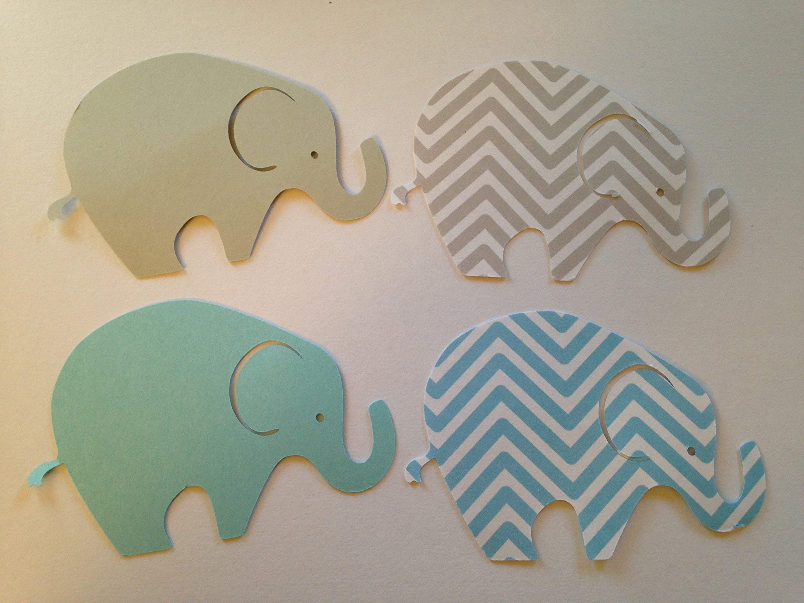 24 Light Gray Blue Chevron Elephant Cutout 3 3/4 Inch Elephant Cut Outs Large Elephant Diecut Elephant Baby Shower Elephant Theme