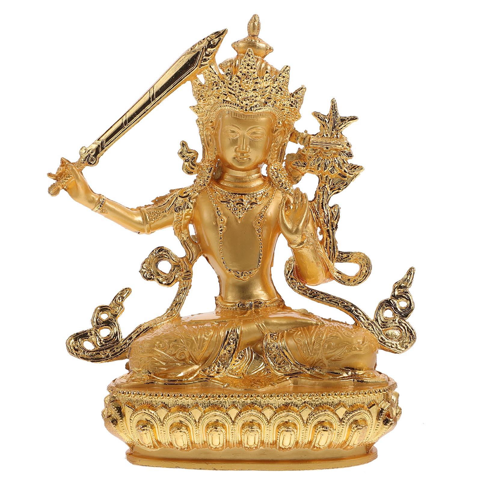 Statue Bouddha Manjushri doré, le cadeau spirituel parfait