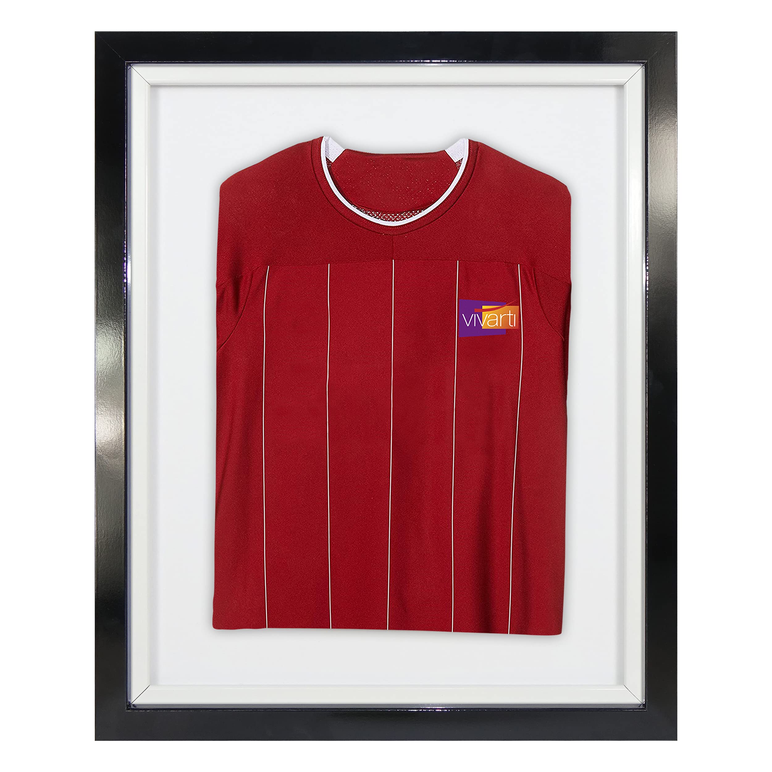Vivarti DIY - Marco de exhibición para camisa deportiva (40 x 50 cm), color negro brillante, marco interior blanco, tarjeta de respaldo blanca