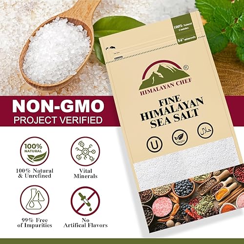 Miniatura 13 de Himalayan Chef Sal marina, granos gruesos, 192 onzas, sal sin refinar totalmente natural y cosechada a mano, sin gluten, sal sazonada sin OMG, 48