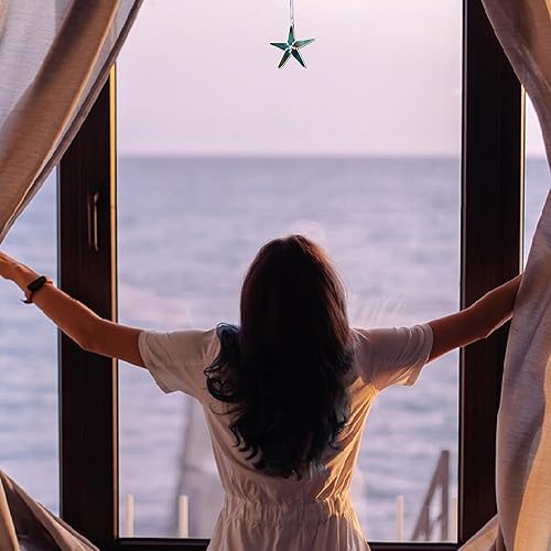 Miniatura 4 de Atrapasoles de Estrella de Mar de Vidrio Emplomado Perla Negra de 3" - Ideal para Decoración del Hogar Costero, Decoración de Dormitorio, Decoración