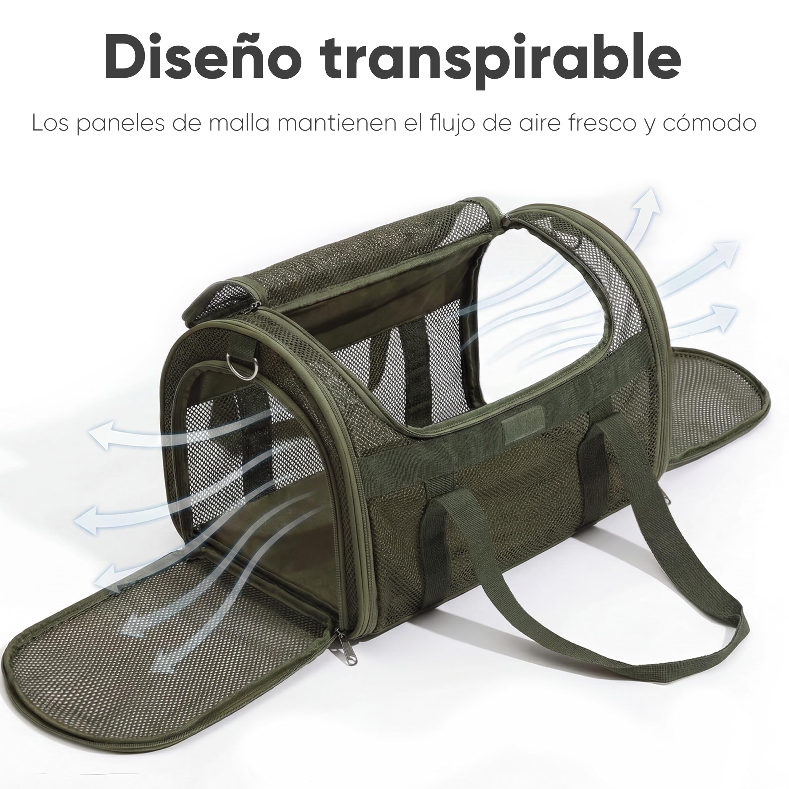 FUKUMARU transportín para Gatos y Perros, pequeño, Ligero y Transpirable, 46 x 28 x 28 cm, homologado para Viajar en Cabina, Plegable y Blando, con Malla antirrascado, Color Verde