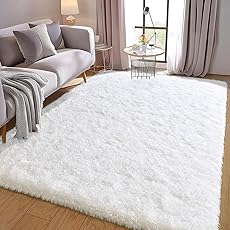 White Rugs for Bedroom Fluffy 4x6 ft Living Room Rug Non-Slip Area Rugs Shag Carpet for Nursery Kids PlayRoom Dorm Office Indoor Modern Plush Carpets Teens