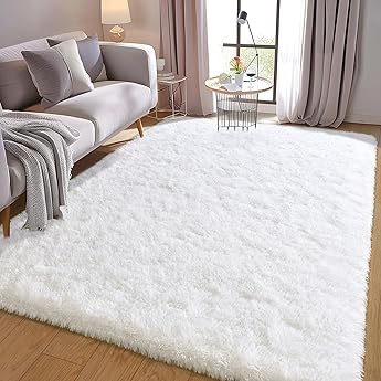 White Rugs for Bedroom Fluffy 4x6 ft Living Room Rug Non-Slip Area Rugs Shag Carpet for Nursery Kids PlayRoom Dorm Office Indoor Modern Plush Carpets Teens