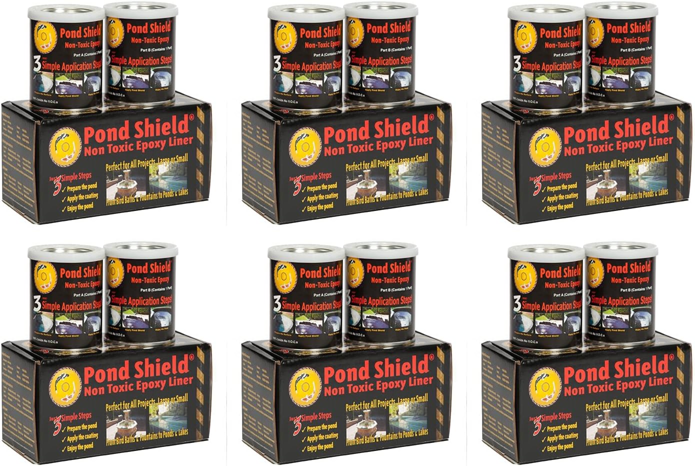 Pond Armor SKU-BLACK-QT6P Black Pond Shield 1.5 Quart kit 6 Pack Non-Toxic epoxy Coating