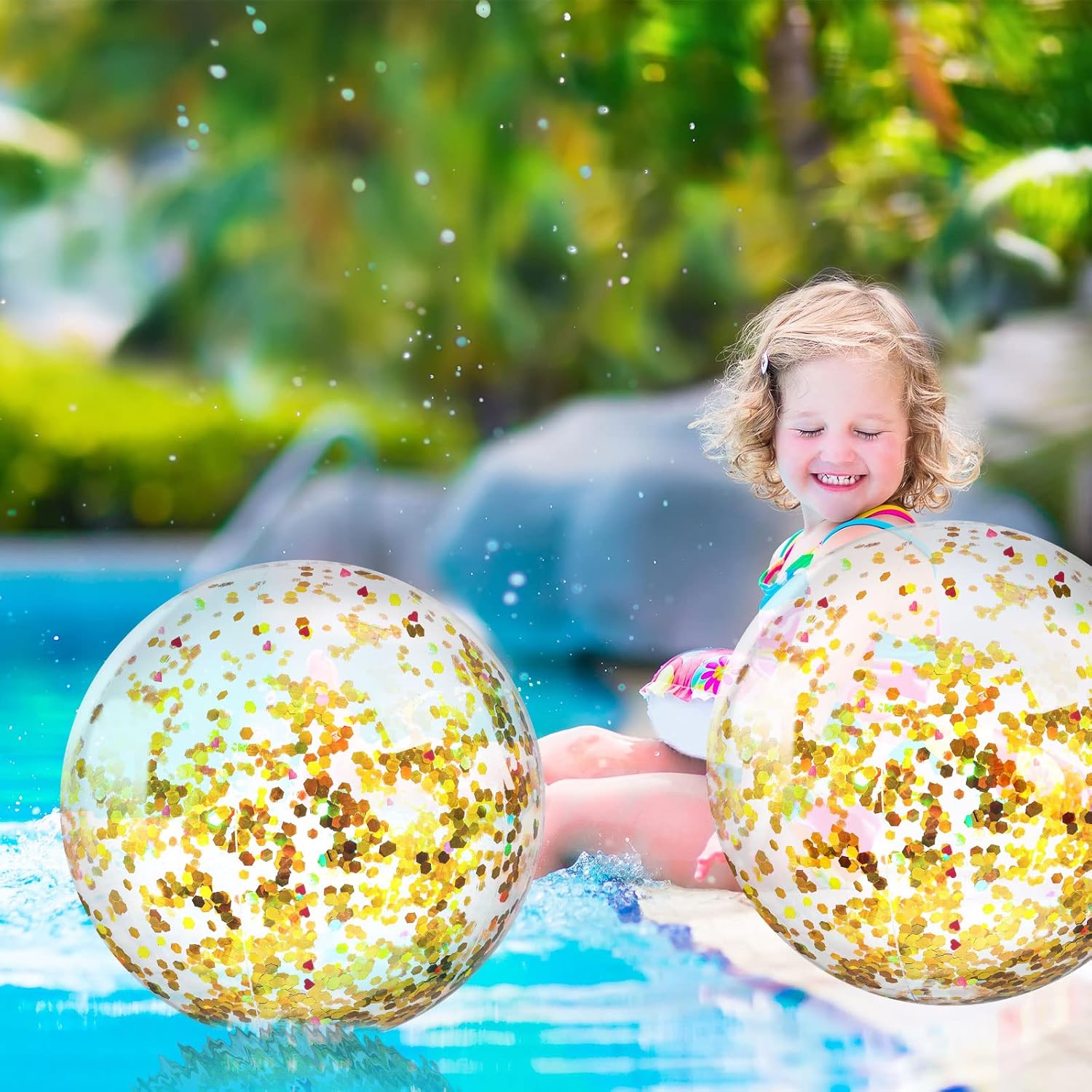 Civaner 10 Pcs Inflatable Glitter Beach Balls 16 Inch Large Sparkly Confetti Pool Balls Clear Blow up Balloon Toys for Wedding Baby Shower Birthday 2026 New Year Party Decoration(Gold,Glitter)