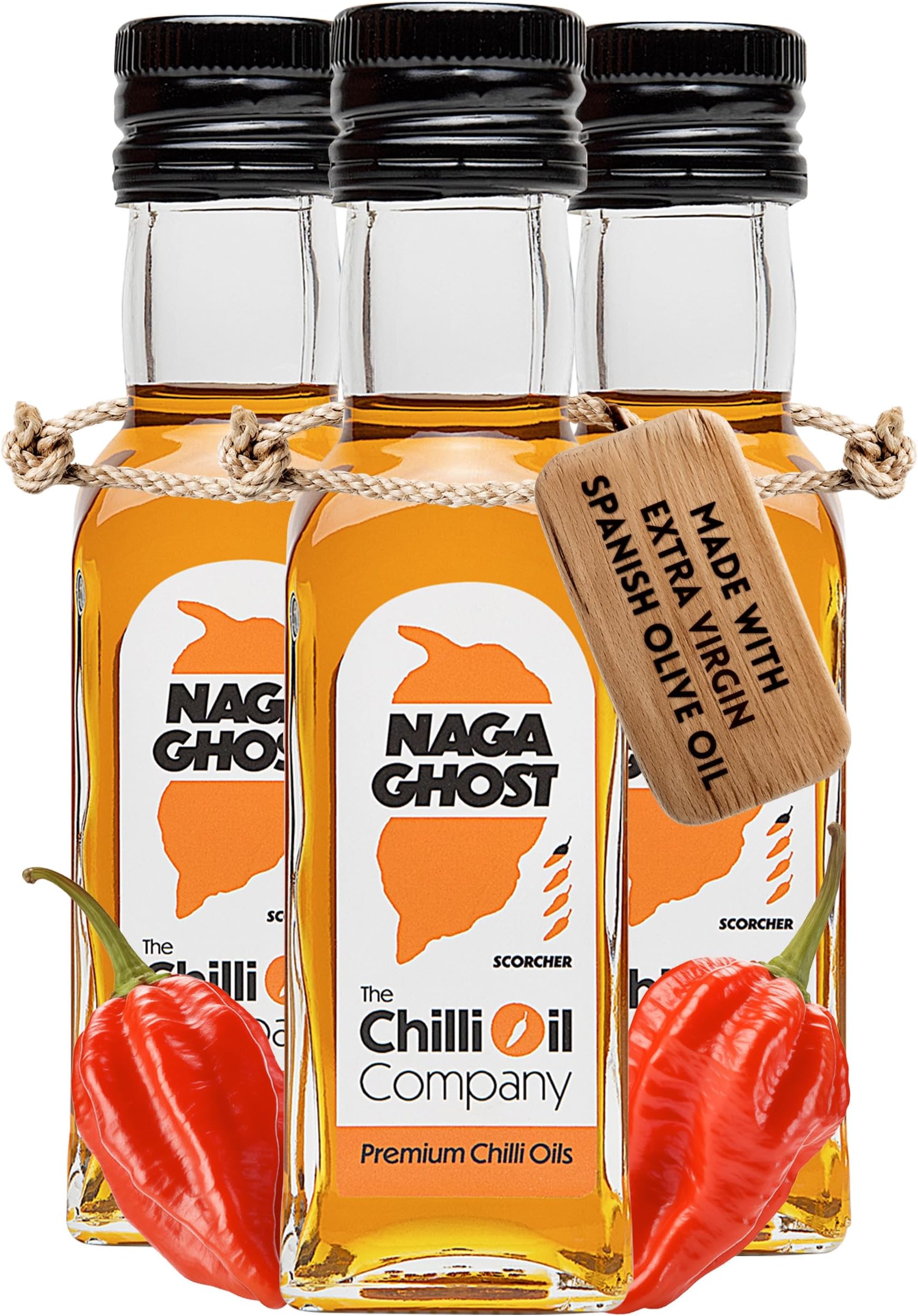 Naga Ghost Chilli, 125ml - Hot Sauce with Spanish Extra Virgin Olive Oil & Dried Ghost Pepper - No Additive Chicken Wing & Buffalo Sauce by The Chilli Oil Company, 3-Pack